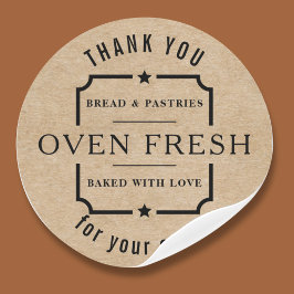 Pegatina Redonda Moderna Kraft Rustic Black Gracias a la panadería