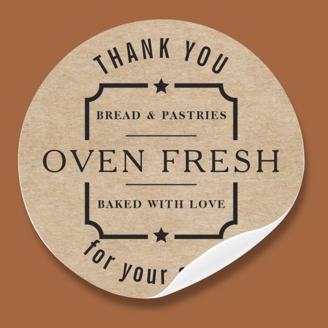 Pegatina Redonda Moderna Kraft Rustic Black Gracias a la panadería (Subido por el creador)