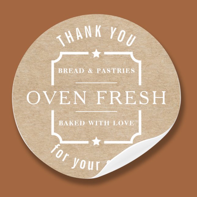Pegatina Redonda Moderna Kraft Rustic White Gracias Panadería (Subido por el creador)