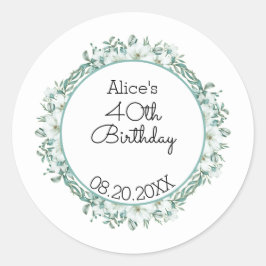 Pegatina Redonda Moderna Magnolia Blanca Greenery 40 cumpleaños