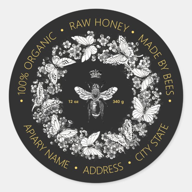 Pegatina Redonda Moderna miel de mariposa reina de cosecha (Anverso)