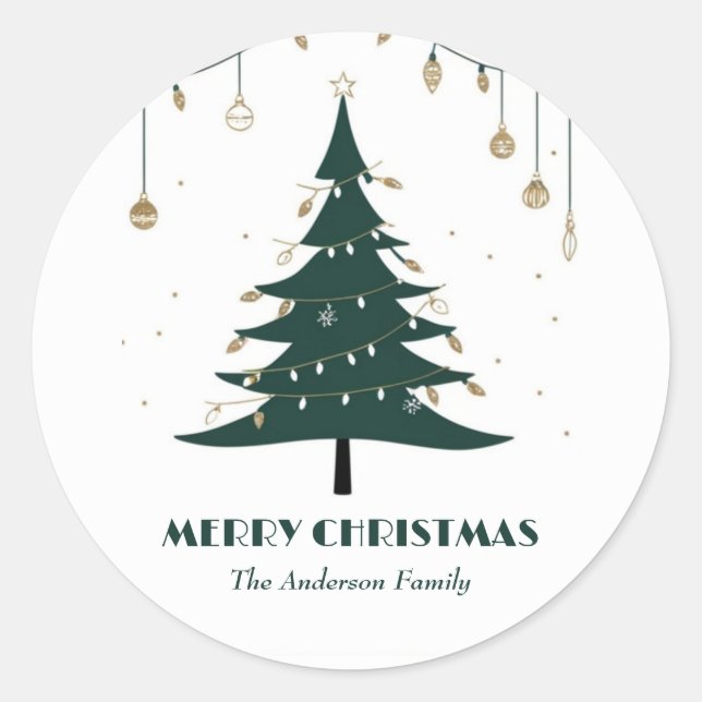 Pegatina Redonda Moderna Minimalista Feliz Navidad Elegante (Anverso)