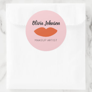 Pegatina Redonda Moderna Moda Francesa Rojo Lips Beautician Minimal