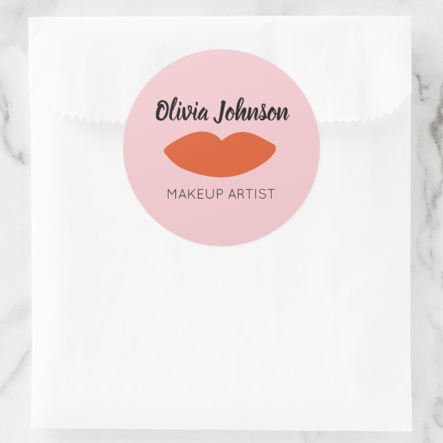 Pegatina Redonda Moderna Moda Francesa Rojo Lips Beautician Minimal (Bolso)