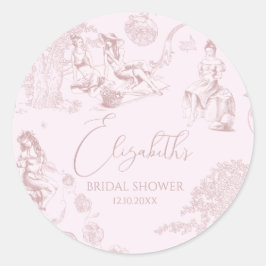 Pegatina Redonda Moderna Moda Toile de Jouy Picnic Bridal Shower