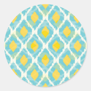 Pegatina Redonda Moderna moda tribal ikat amarillo azul