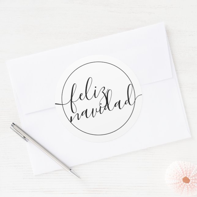 Pegatina Redonda Moderna Navidad Feliz Navidad Navidades blancos ne (Sobre)
