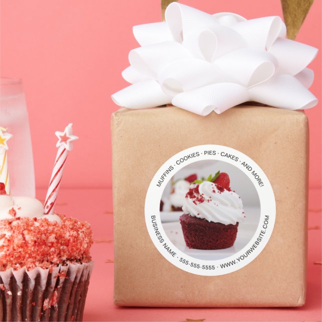 Pegatina Redonda Moderna panadería minimal Personalizado foto blanc (Fiesta)