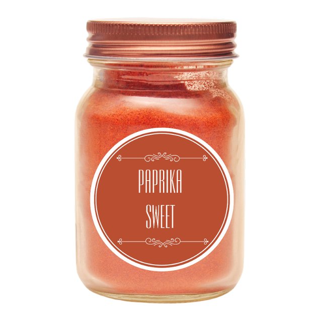 Pegatina Redonda Moderna Paprika personalizada Sweet Red White Text (paprika sweet labels )