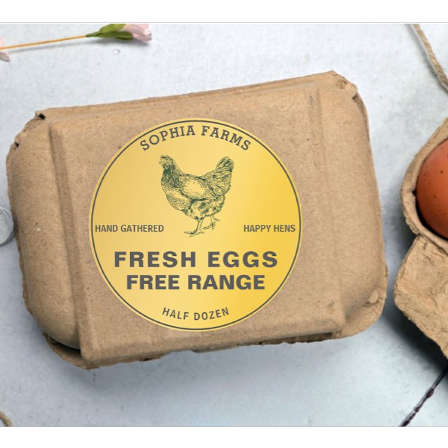 Pegatina Redonda Moderna Personalizada Propietaria de Granja Nombre (modern farm owner name golden egg stamp)