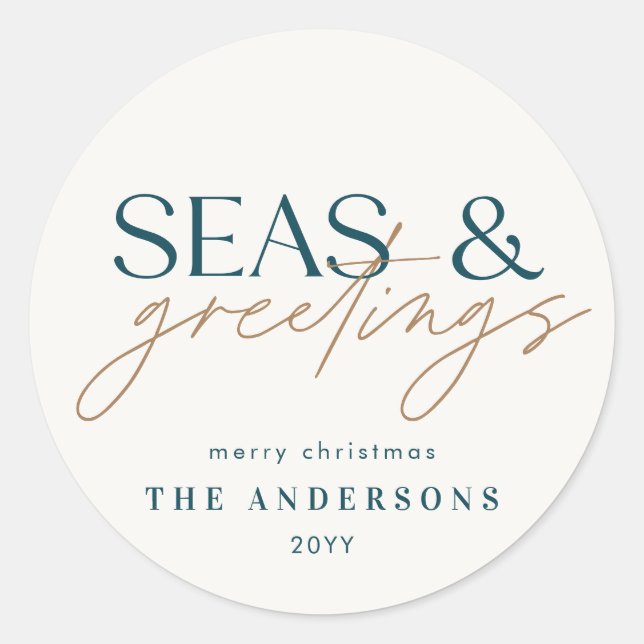 Pegatina Redonda moderna playa familiar de mar (Anverso)