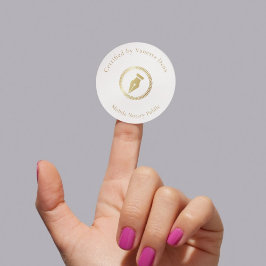 Pegatina Redonda Moderna pluma notarial blanca mínima certificada p