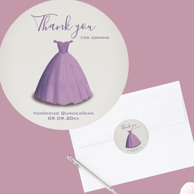 Pegatina Redonda Moderna Quinçeañera mis membrete gracias (Subido por el creador)