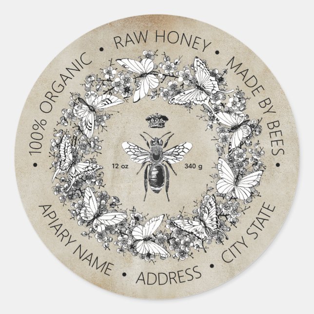Pegatina Redonda Moderna reina de cosecha reina de abejas mariposa  (Anverso)