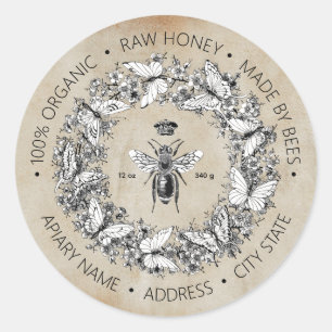 Pegatina Redonda Moderna reina de cosecha reina de abejas mariposa 