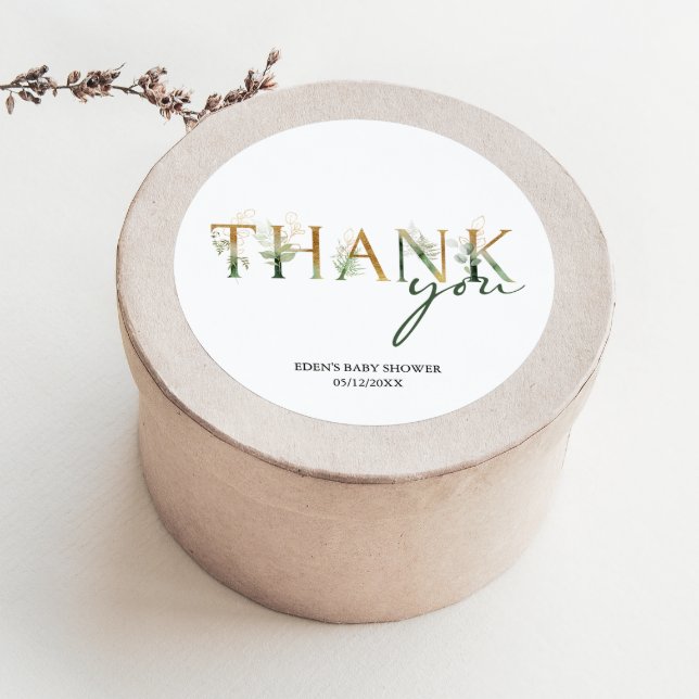 Pegatina Redonda Moderna vegetación Baby Shower Gracias A Favor (Subido por el creador)