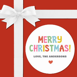 Pegatina Redonda Moderna y colorida Navidad Feliz