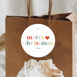 Pegatina Redonda Moderna y colorida Navidad Feliz