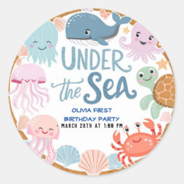 Pegatina Redonda Moderna y elegante acuarela bajo el cumpleaños del