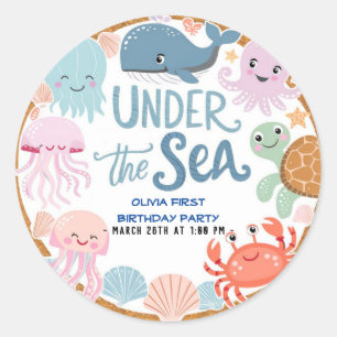 Pegatina Redonda Moderna y elegante acuarela bajo el cumpleaños del