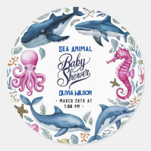 Pegatina Redonda Moderna y elegante acuarela Mar baño bebé ducha6