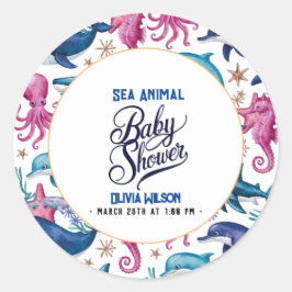Pegatina Redonda Moderna y elegante acuarela Mar baño de bebé5