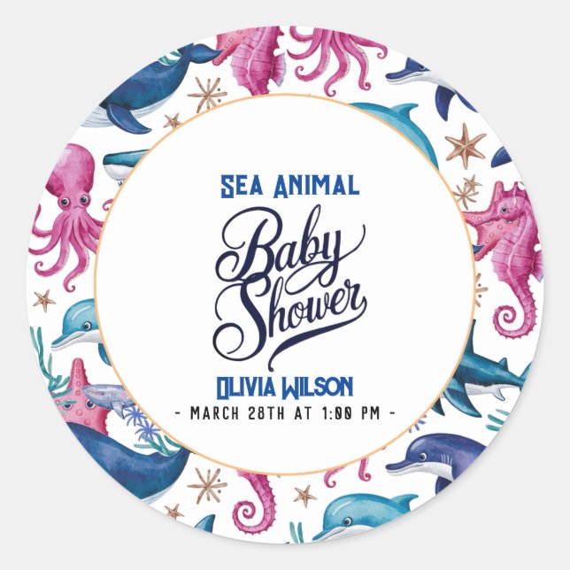 Pegatina Redonda Moderna y elegante acuarela Mar baño de bebé5 (Anverso)