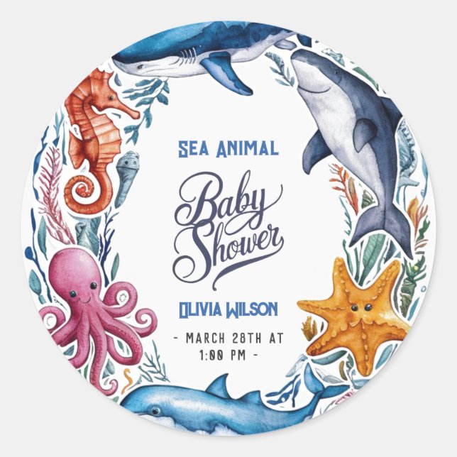 Pegatina Redonda Moderna y elegante acuarela Mar baño de bebé 3 (Anverso)