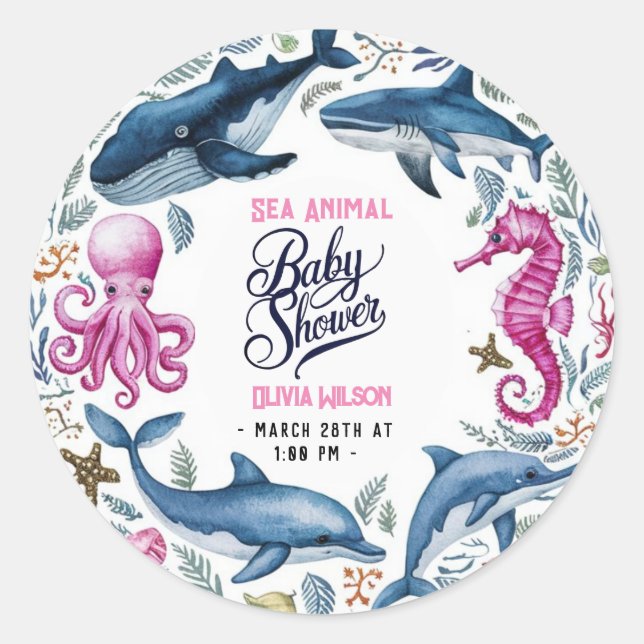 Pegatina Redonda Moderna y elegante acuarela Marea con ducha para b (Anverso)