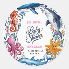 Pegatina Redonda Moderna y elegante acuarela Marea ducha de bebé4