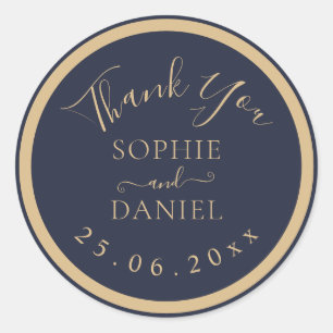 Pegatina Redonda Moderna y elegante Boda de la Marina de Oro Gracia