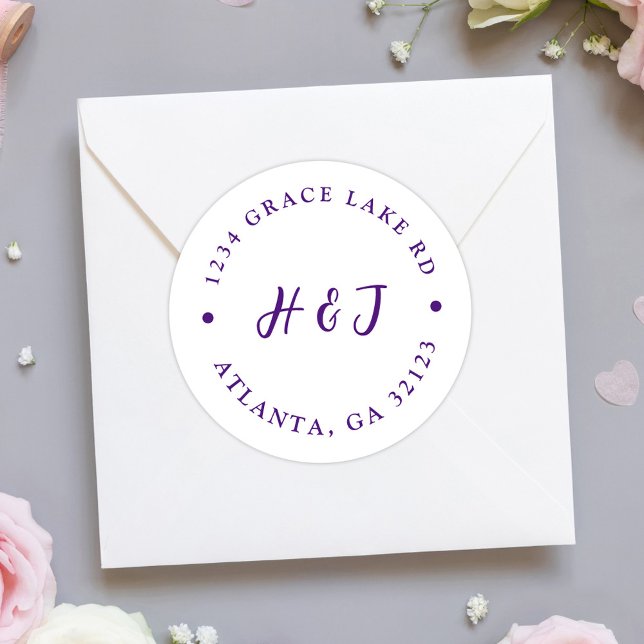 Pegatina Redonda Moderna y elegante dirección de retorno de Boda mí (Modern Elegant Minimal Wedding Return Address Classic Round Sticker)