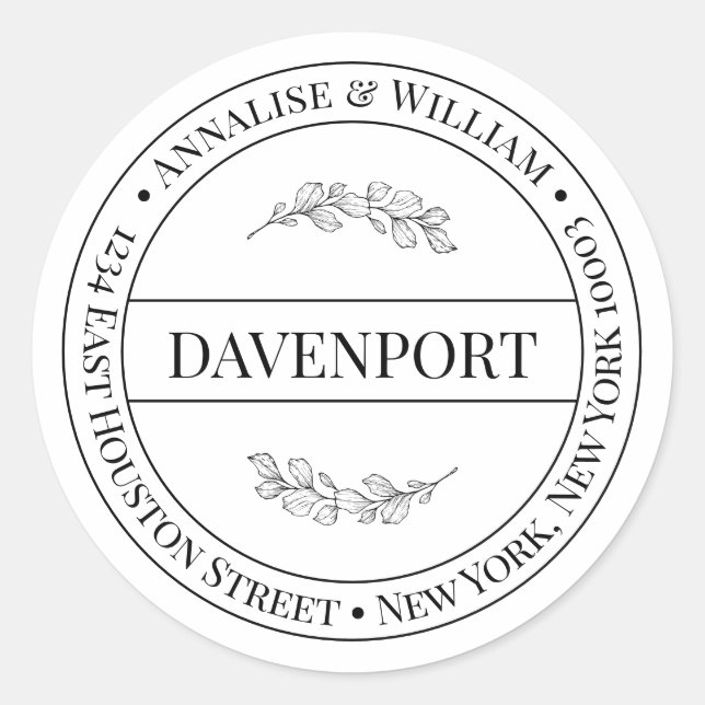 Pegatina Redonda Moderna y elegante dirección de retorno Minimalist (Anverso)