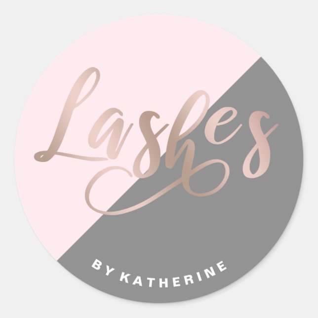 Pegatina Redonda Moderna y elegante extensión de azotes de oro rosa (Anverso)