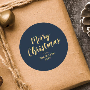 Pegatina Redonda Moderna y elegante familia Blue Merry Christmas