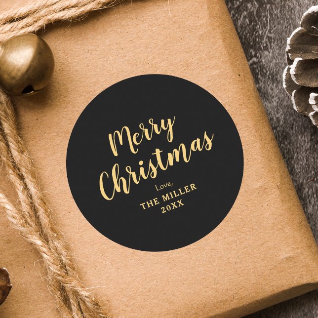 Pegatina Redonda Moderna y elegante familia de Navidad Black Merry (Subido por el creador)