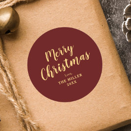 Pegatina Redonda Moderna y elegante familia de navidad Red Merry