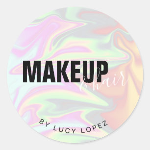 Pegatina Redonda Moderna y elegante maquillaje holográfico y cabell