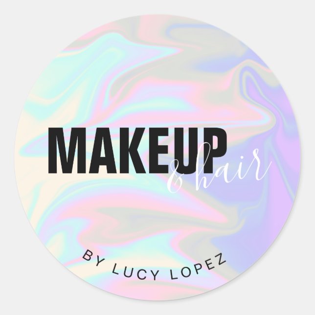 Pegatina Redonda Moderna y elegante maquillaje holográfico y cabell (Anverso)