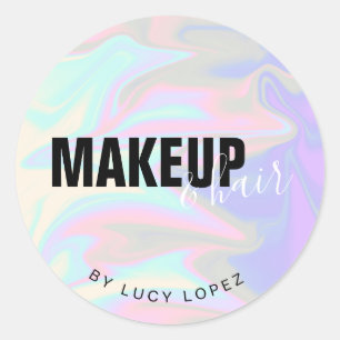 Pegatina Redonda Moderna y elegante maquillaje holográfico y cabell