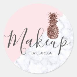 Pegatina Redonda Moderna y elegante maquillaje rosa de piña dorada
