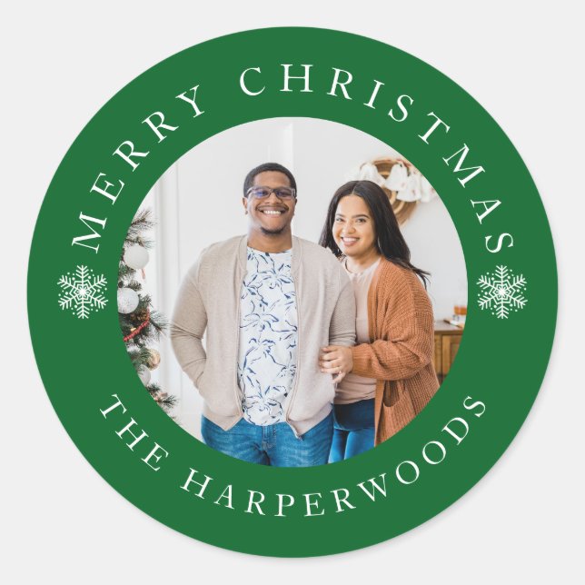 Pegatina Redonda Moderna y elegante Navidad de copas de nieve Famil (Anverso)