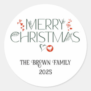 Pegatina Redonda Moderna y elegante Navidad personalizada