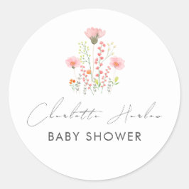 Pegatina Redonda Moderna y elegante Pequeña Flora Silvestre Baby Sh