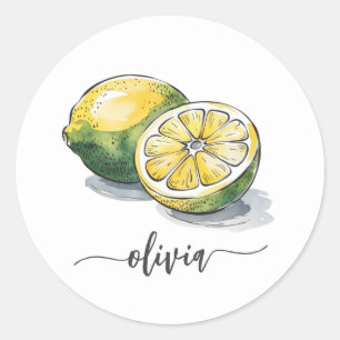 Pegatina Redonda Moderna y moderna acuarela amarilla