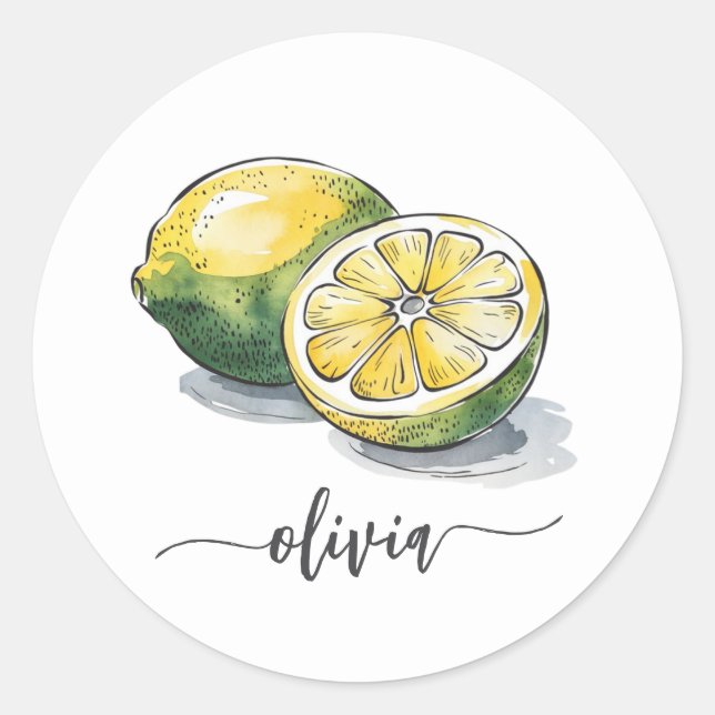 Pegatina Redonda Moderna y moderna acuarela amarilla (Anverso)