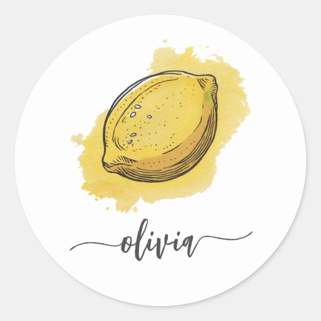 Pegatina Redonda Moderna y moderna acuarela amarilla (Anverso)