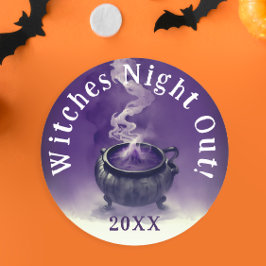 Pegatina Redonda Modernas chicas frescas Noche Fuera Cauldron Bruja