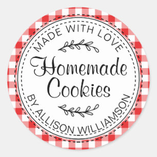 Pegatina Redonda Modernas cocinas rusticas caseras Red Check