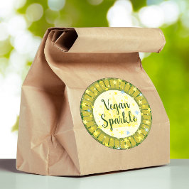 Pegatina Redonda Modernas Estrellas Verdes Alegres Vegan Añadir Tex